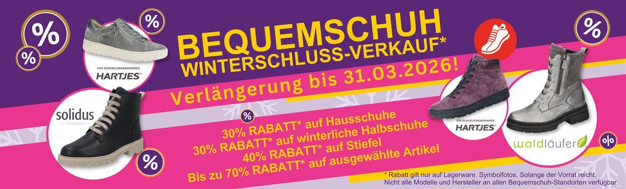 Bequemschuh und Komfortschuh Winterschluss-Verkauf 2026 Verlängerung Banner Bequemschuh und Komfortschuh Winterschluss-Verkauf Grafik