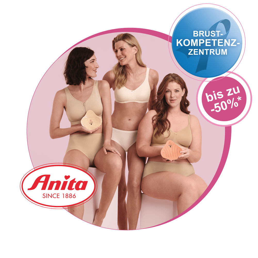 Bademoden und Dessous Sonderverkauf Zum Thema Sonderverkauf halten drei Frauen in Dessous von Anita Brustprothesen.