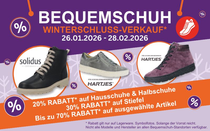 Bequemschuh und Komfortschuh Winterschluss-Verkauf 2026 Aktuelles Bequemschuh und Komfortschuh Winterschluss-Verkauf 2026 Grafik