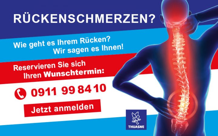 Rückenschmerzen? Wie geht es Ihrem Rücken? Wir sagen es Ihnen! Reservieren Sie sich Ihren Wunschtermin: 0911 998410